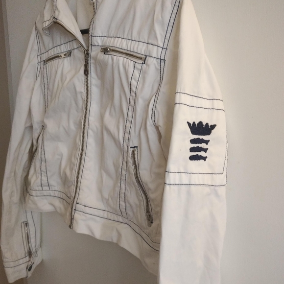 Sand White cotton jacket summer light zipper pockets 4 6 Island Cruise Vacation - Picture 12 of 15